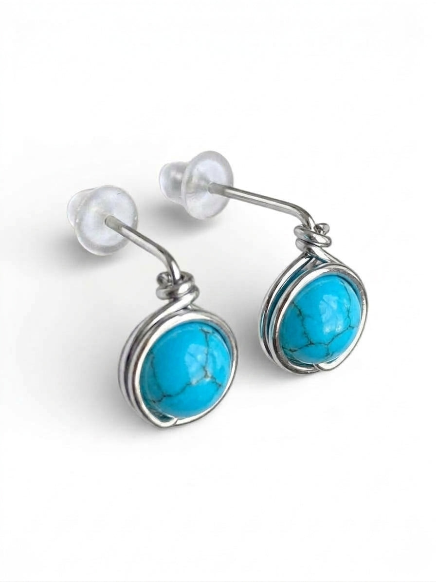 Pendientes Tipo Pin con Piedra Natural –Acero Inoxidable