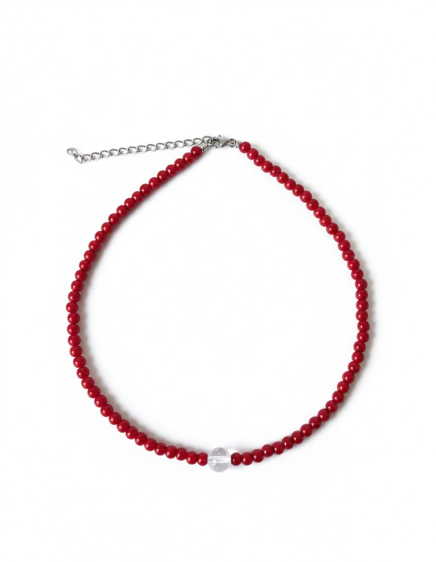 Gargantilla de Coral Rojo con Cuarzo Blanco – Fuerza Vital, Protección y Armonía