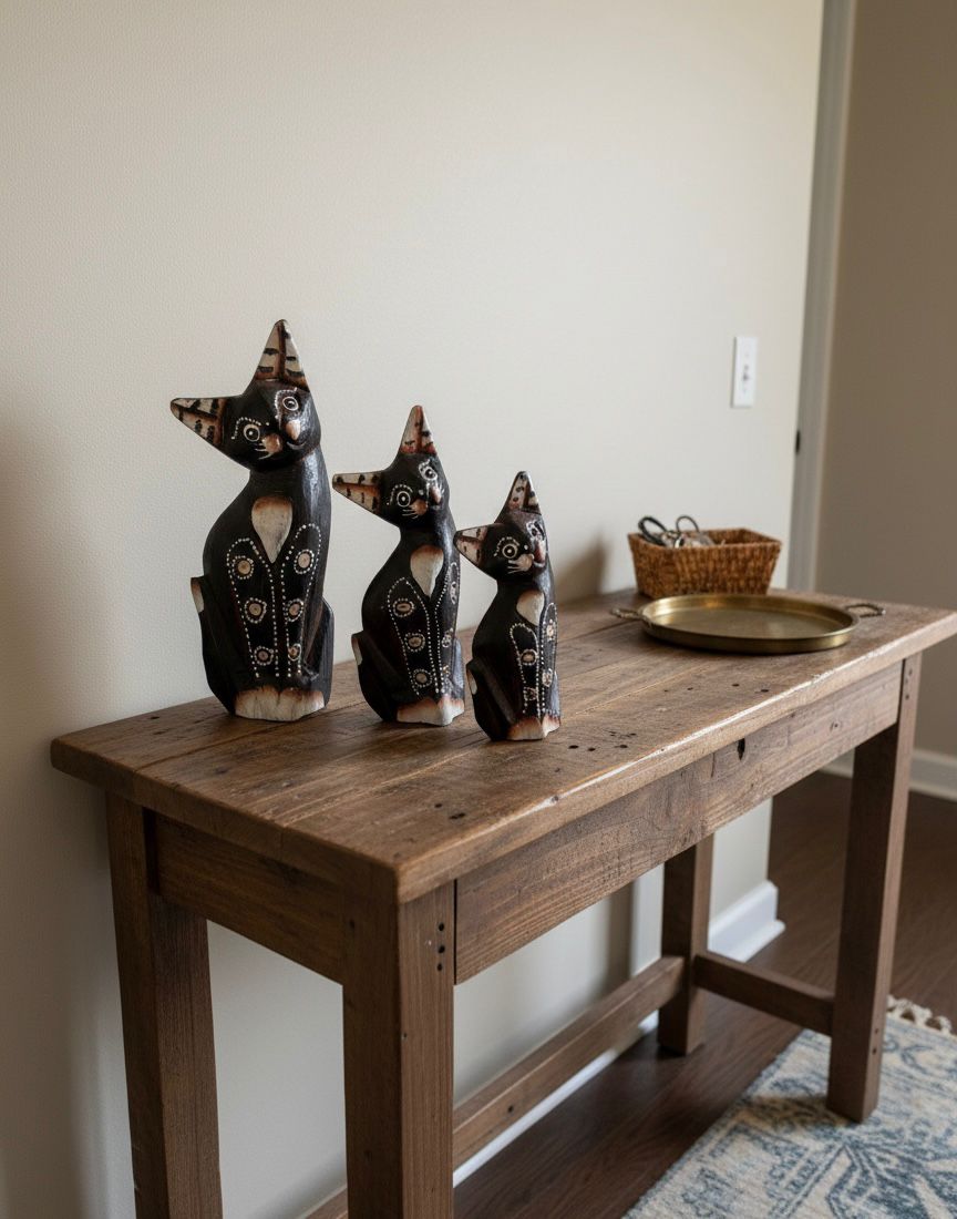 Set de 3 Gatos Decorativos de Madera – Decoración Artesanal con Encanto