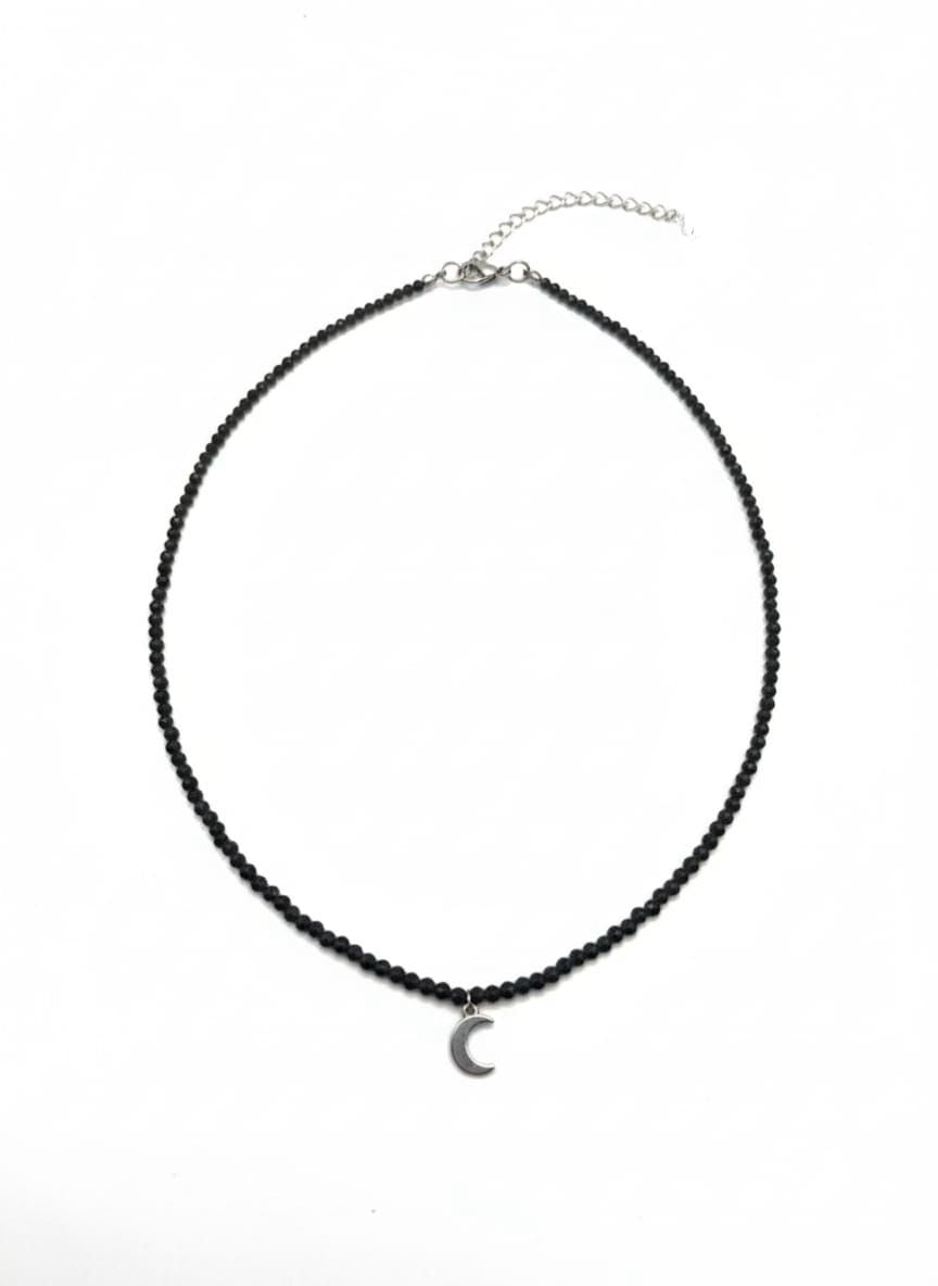 Gargantilla de Obsidiana Facetada 2 mm con Luna – Protección y Energía Femenina