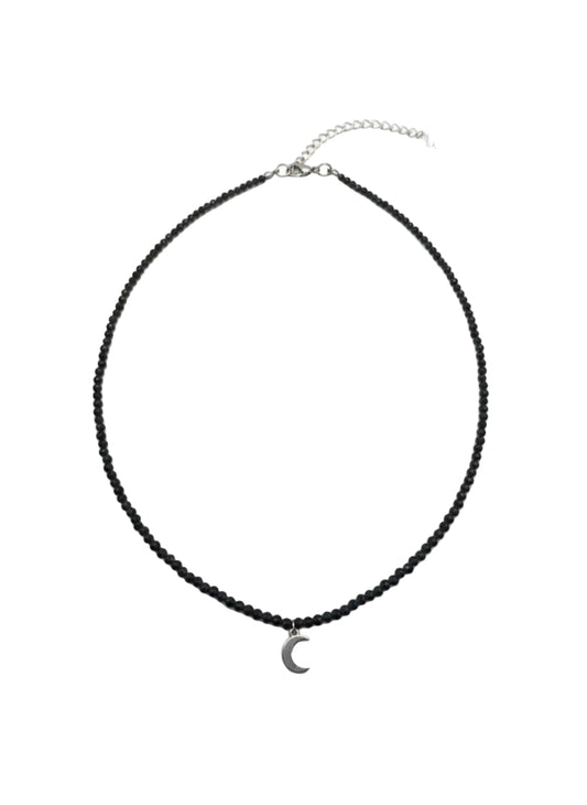 Collar Gargantilla Obsidiana con Luna | Protección y Claridad