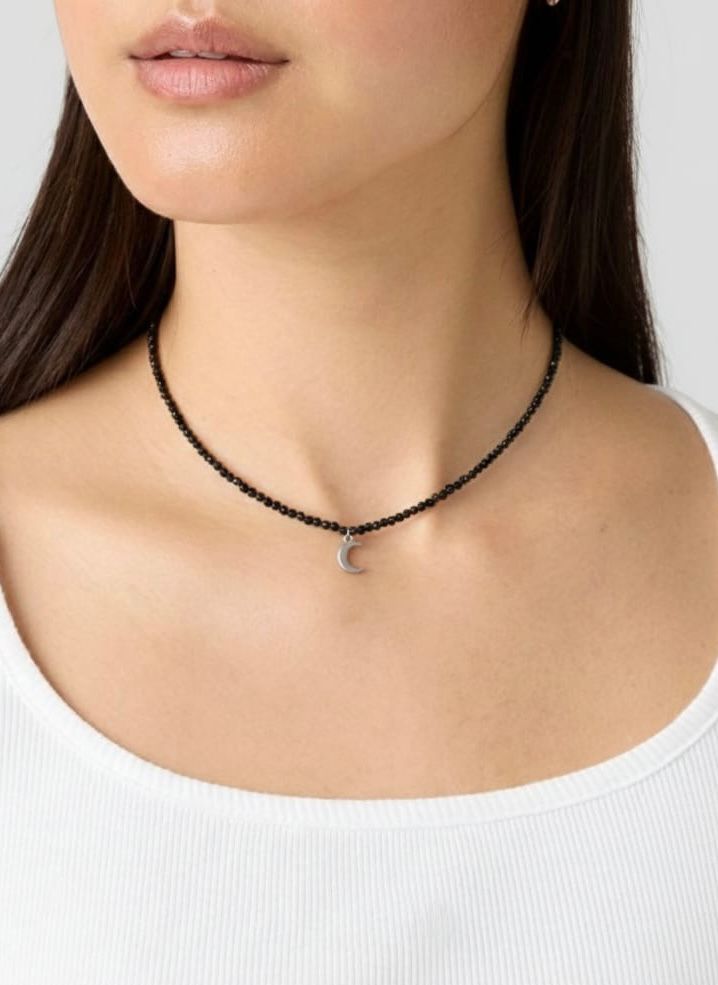 Gargantilla de Obsidiana Facetada 2 mm con Luna – Protección y Energía Femenina