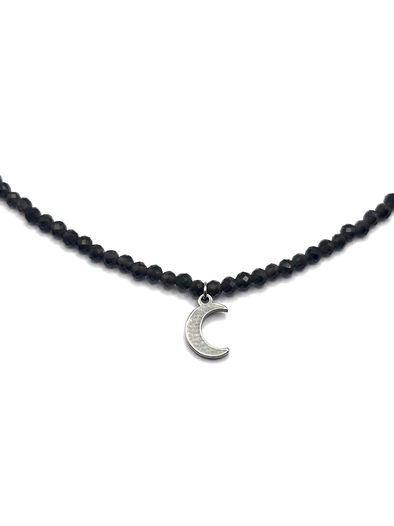 Gargantilla de Obsidiana Facetada 2 mm con Luna – Protección y Energía Femenina