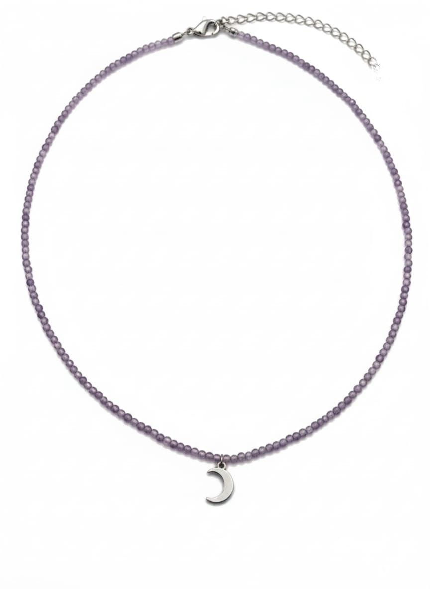 Gargantilla de Amatista Facetada 2 mm con Luna – Intuición y Energía Femenina