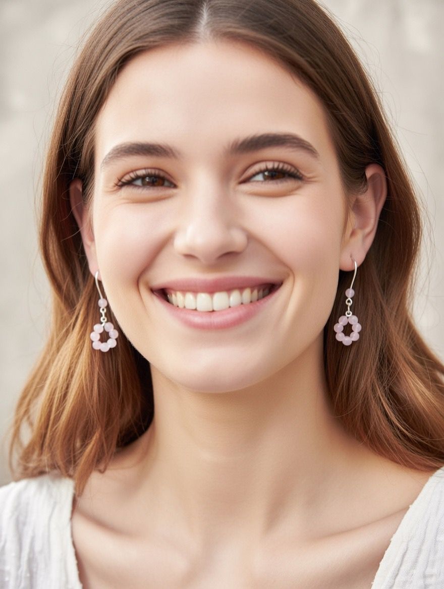 Pendientes “Armonía” – Cuarzo Rosa 4 mm en Plata o Dorado