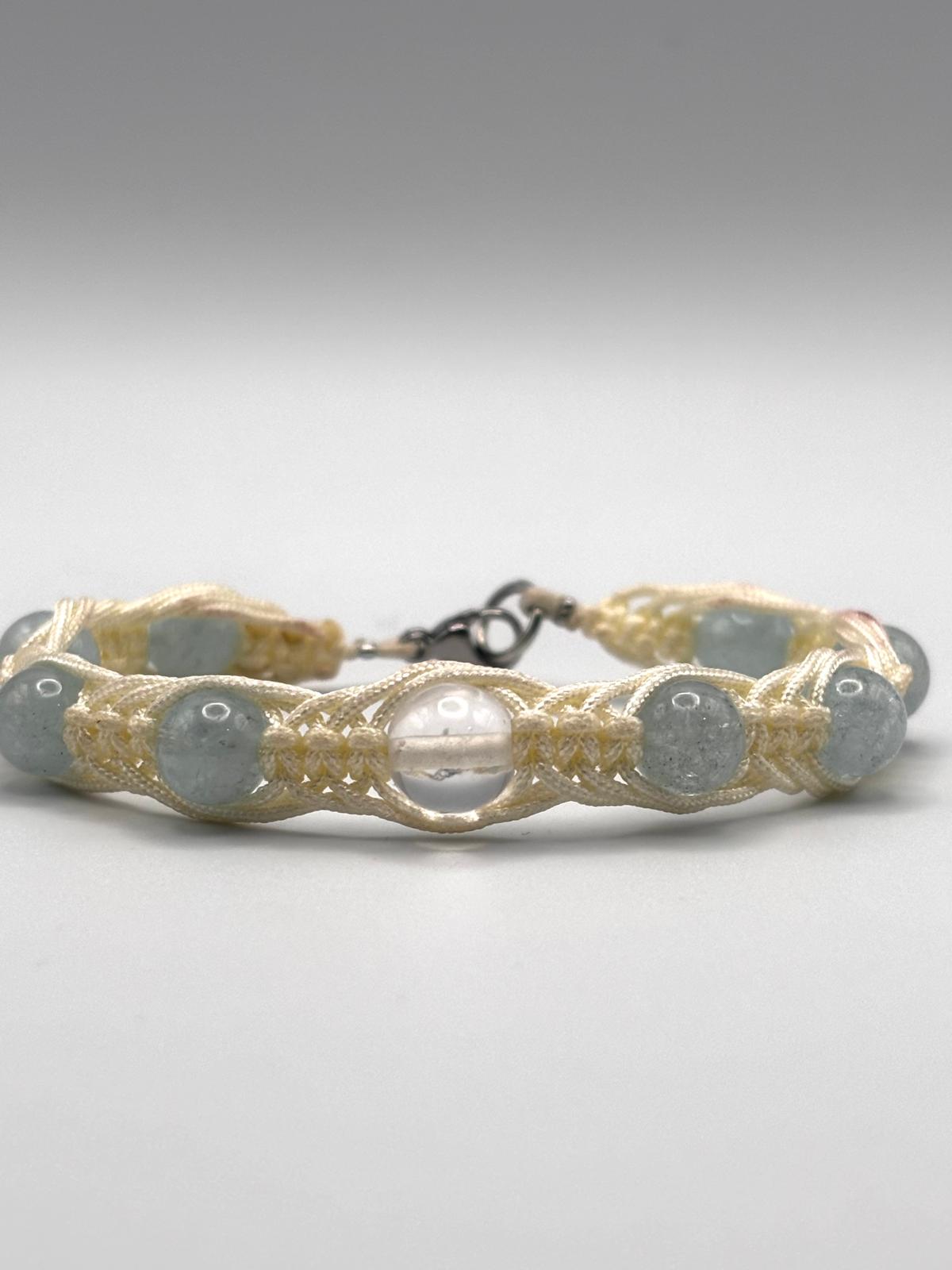 Pulsera de Aguamarina 8mm con Cuarzo Blanco – Calma y Claridad