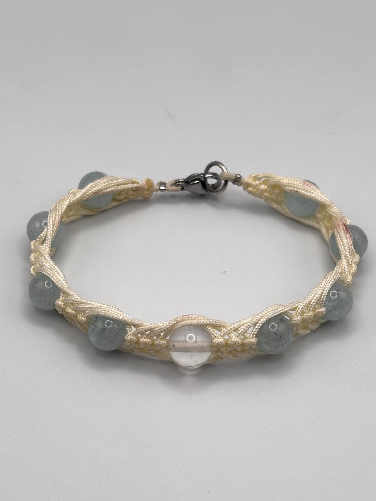 Pulsera de Aguamarina 8mm con Cuarzo Blanco – Calma y Claridad