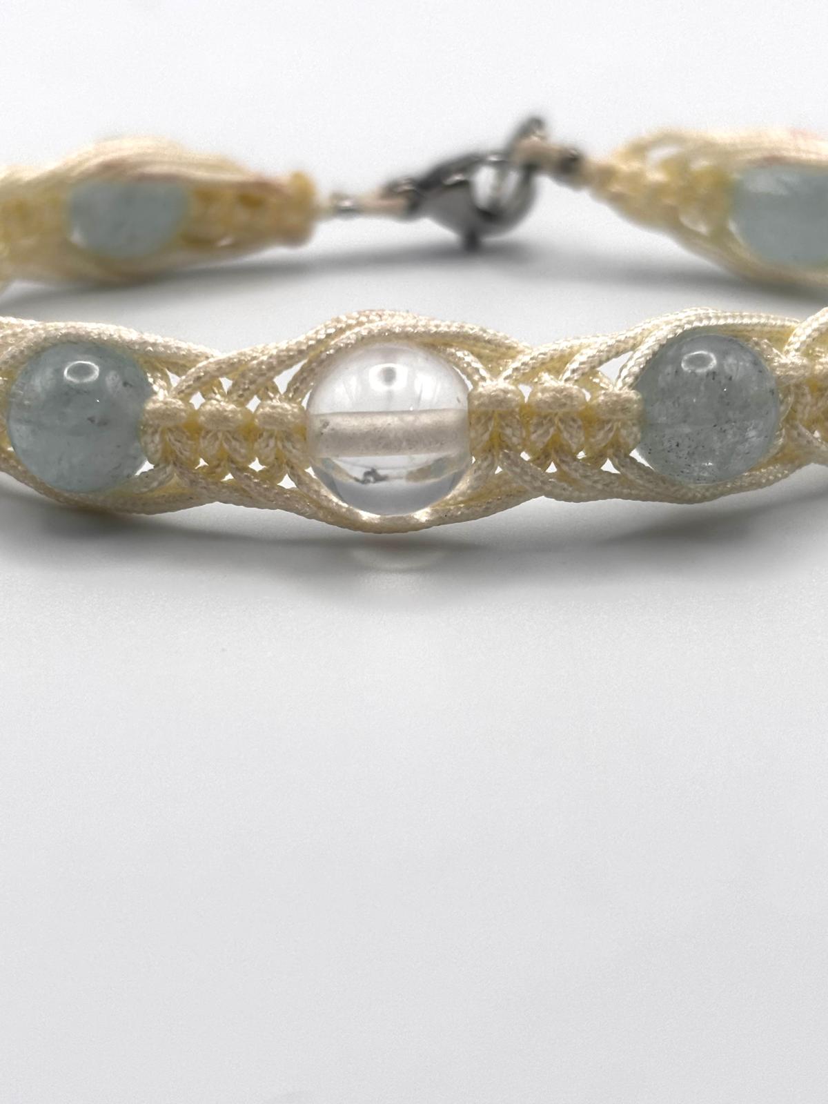 Pulsera de Aguamarina 8mm con Cuarzo Blanco – Calma y Claridad
