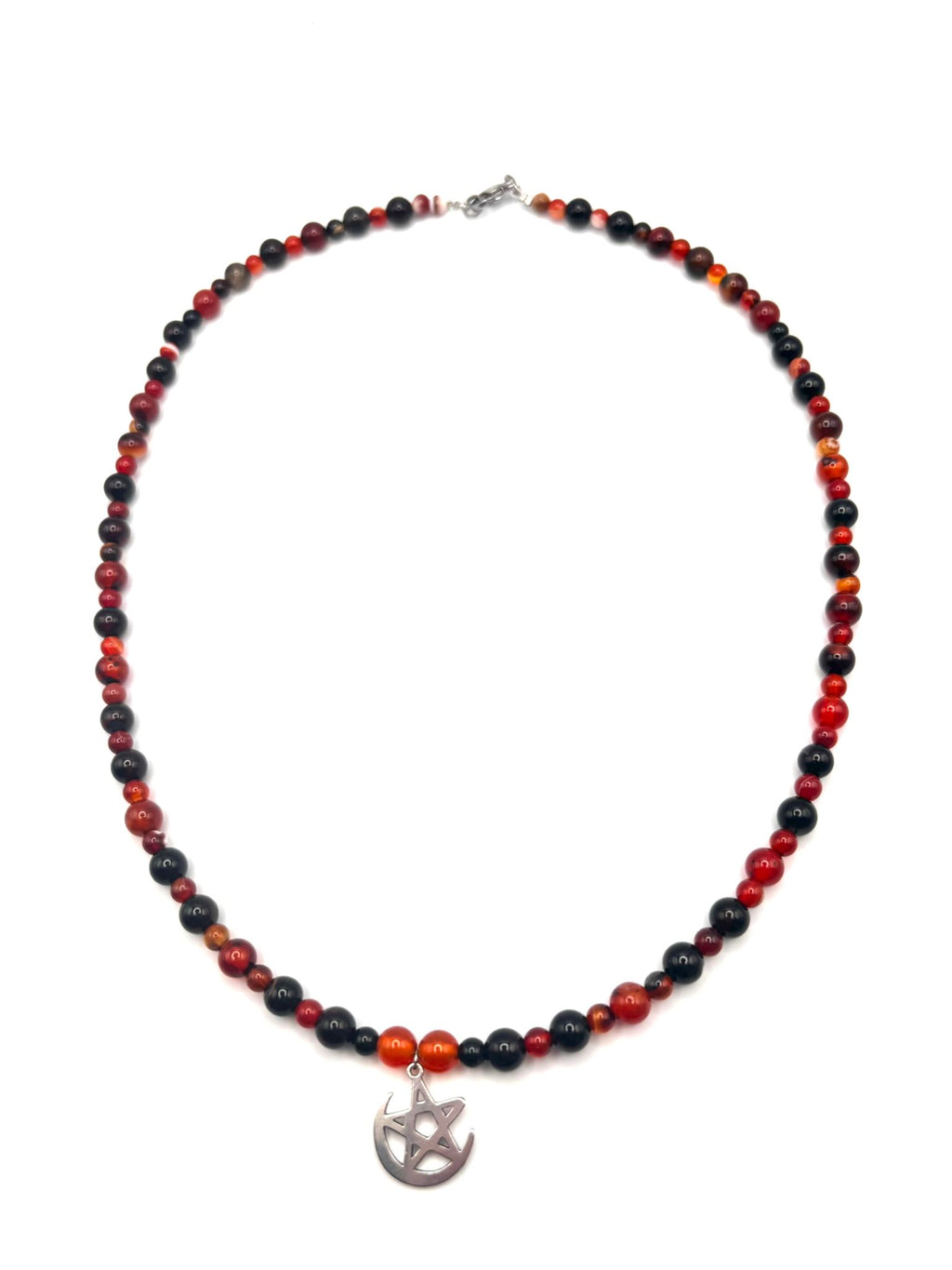 Collar de Ágata Fuego para Hombre con Luna y Estrella – Fuerza y Protección