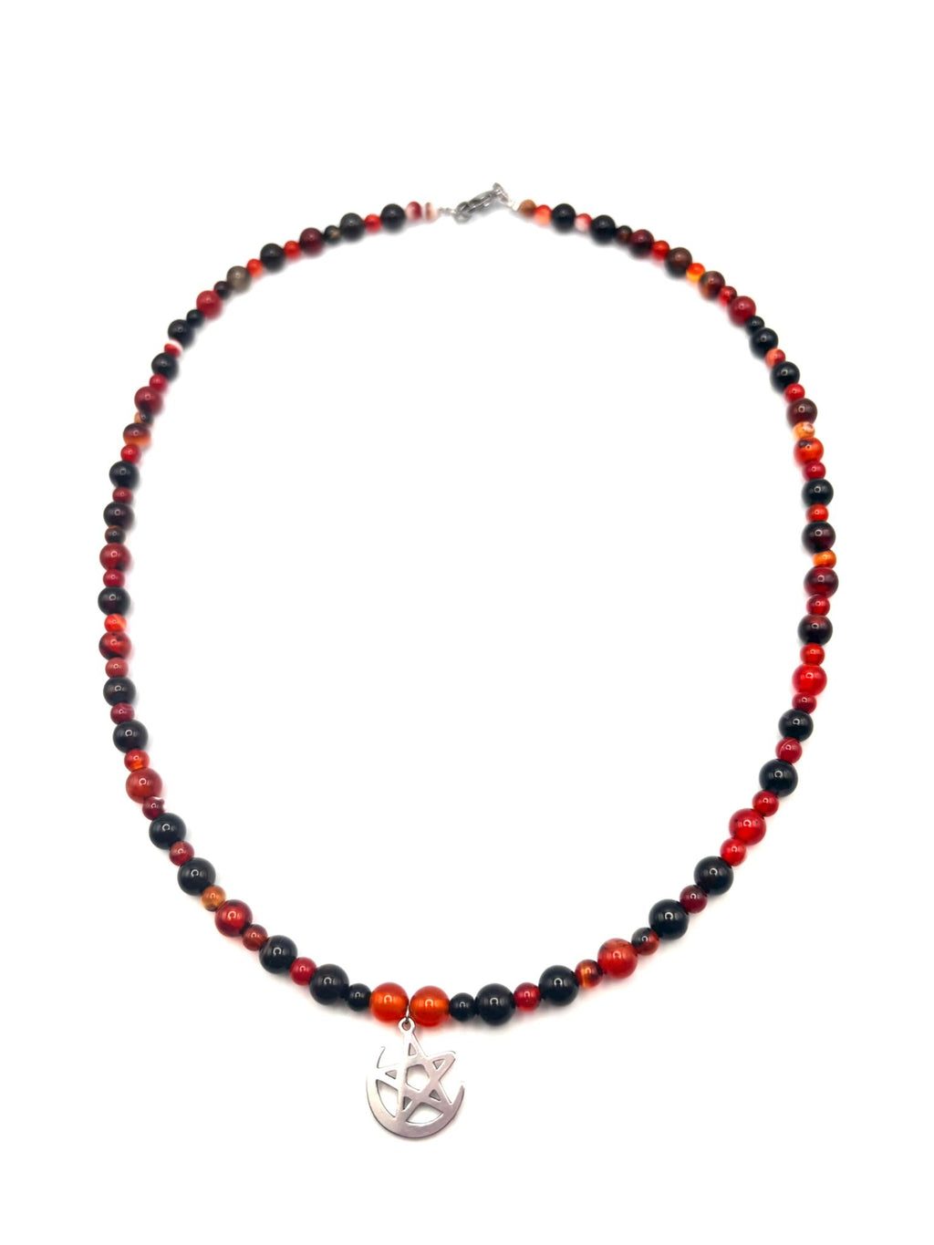 Collar de Ágata Fuego para Hombre con Luna y Estrella – Fuerza y Protección