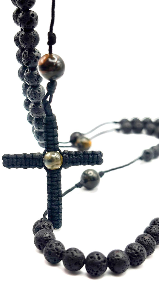 Rosario Piedra Volcánica y Ojo de Halcón | Protección y Claridad