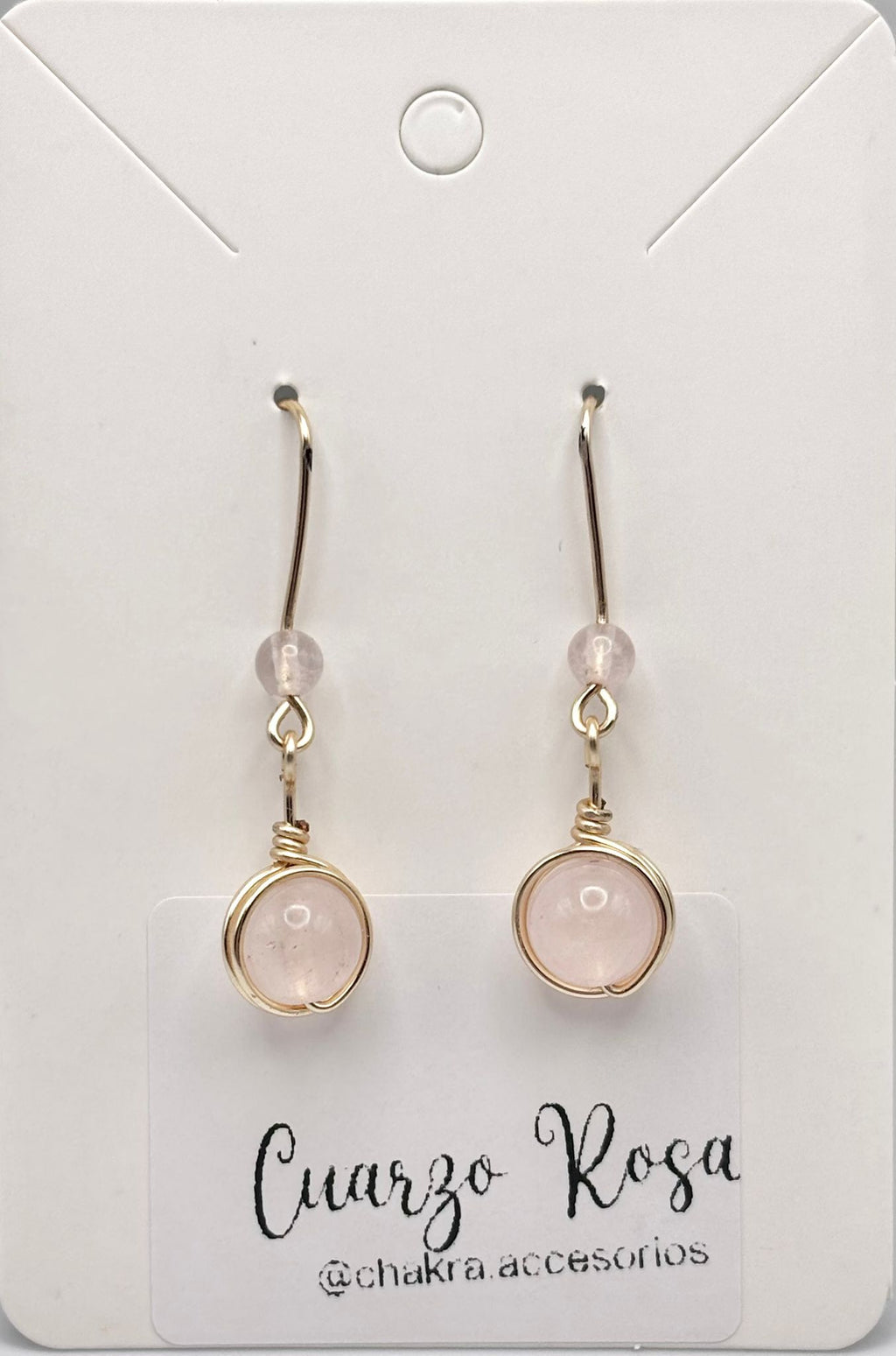 Pendientes Largos de Cuarzo Rosa – Amor y Elegancia en Plata o Dorado