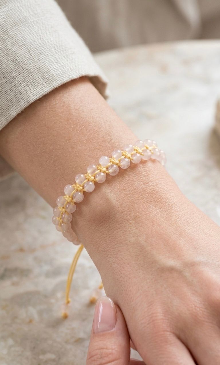 Brazalete de Cuarzo Rosa 4mm – Amor, Armonía y Equilibrio Emocional