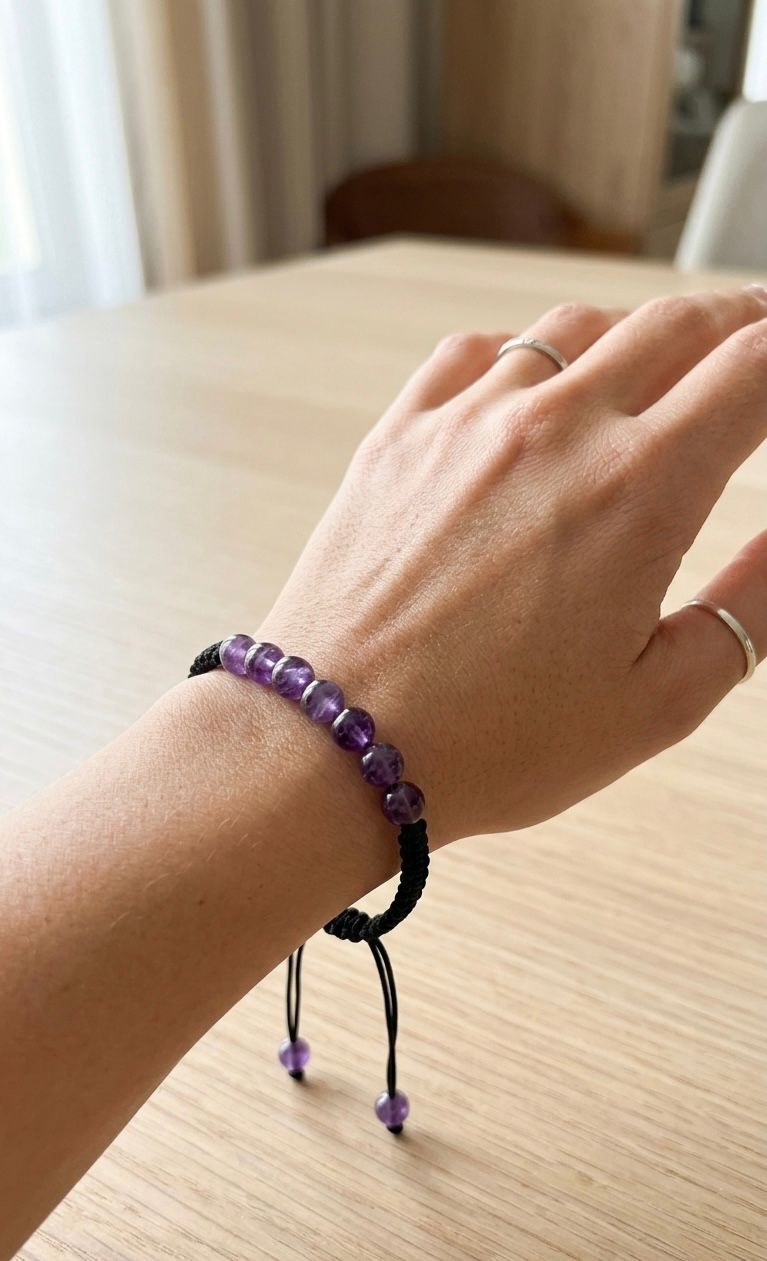 Pulsera de Amatista 4 mm con 7 Piedras Centrales – Protección, Calma y Equilibrio Espiritual