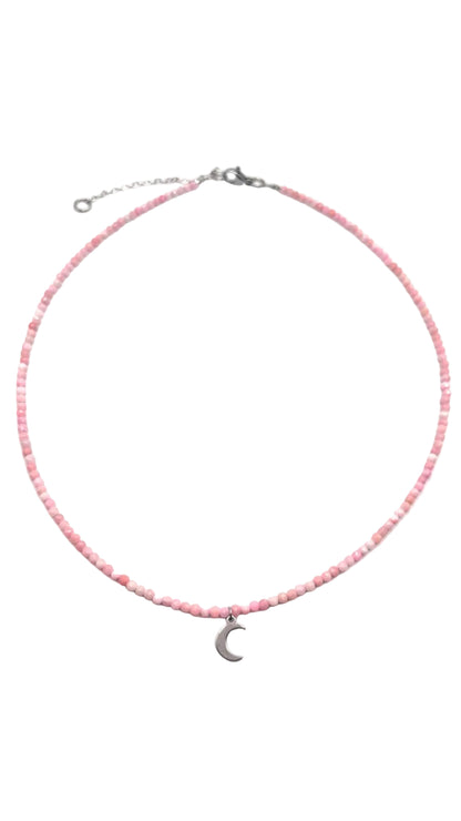 Collar Gargantilla Ópalo Rosa con Luna | Dulzura y Energía Femenina