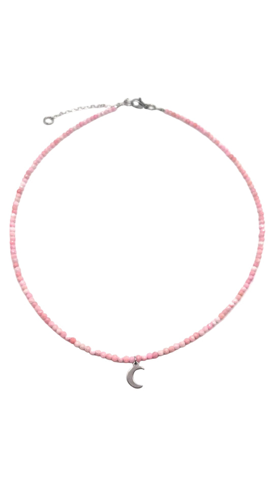 Collar Gargantilla Ópalo Rosa con Luna | Dulzura y Energía Femenina