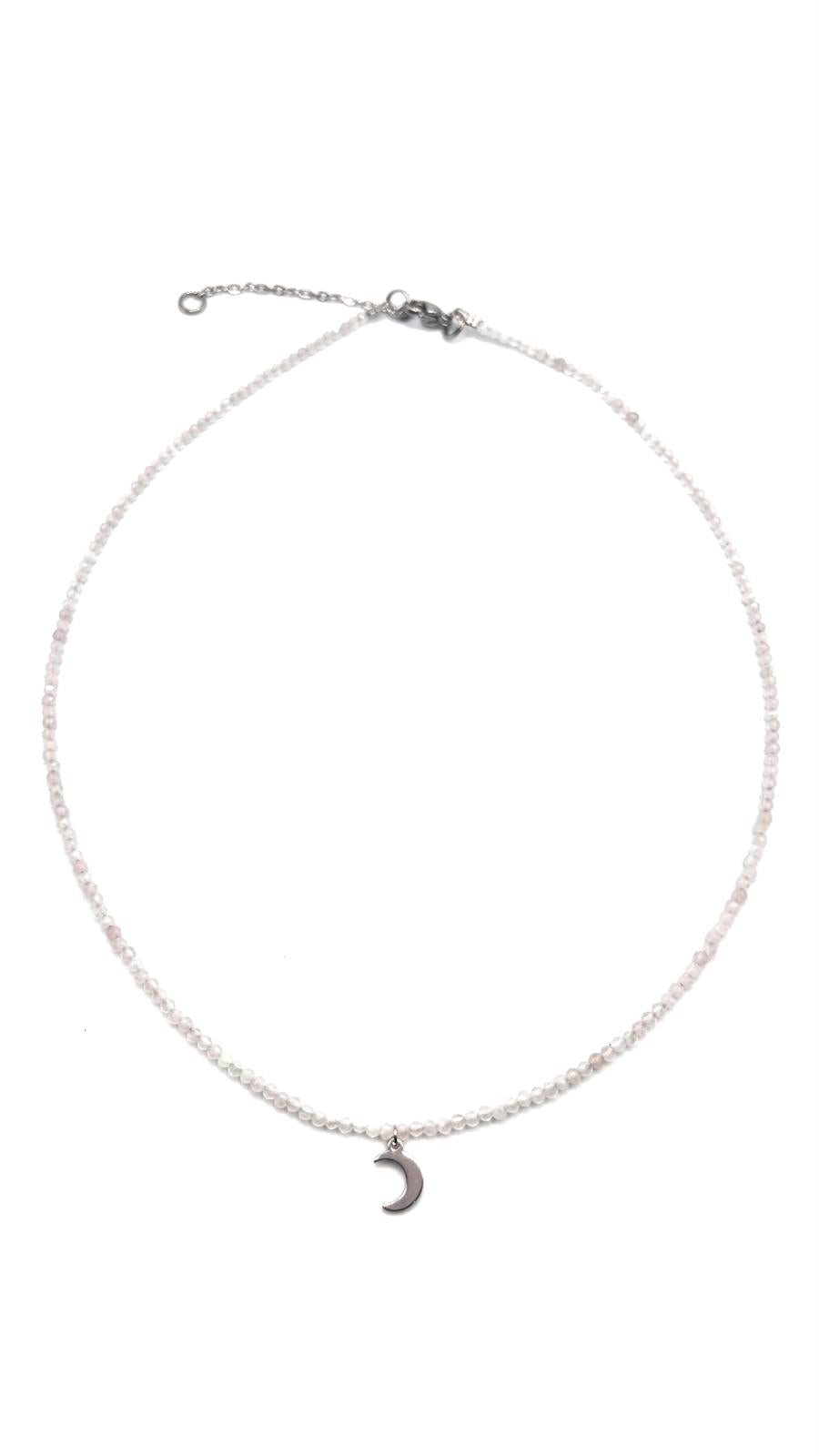Gargantilla de Cuarzo Rosa Facetado 2 mm con Luna – Amor, Armonía y Dulzura