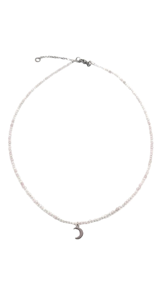 Collar Gargantilla Cuarzo Rosa con Luna | Amor y Dulzura