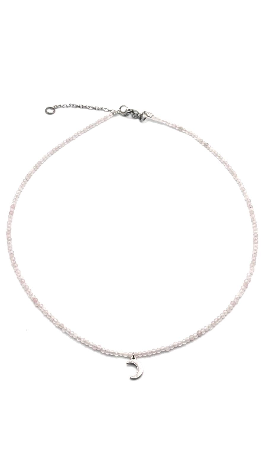 Gargantilla de Cuarzo Rosa Facetado 2 mm con Luna – Amor, Armonía y Dulzura