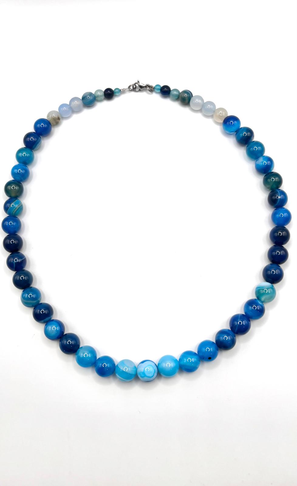 Collar de Ágata Azul 10 mm – Calma, Equilibrio y Elegancia Natural