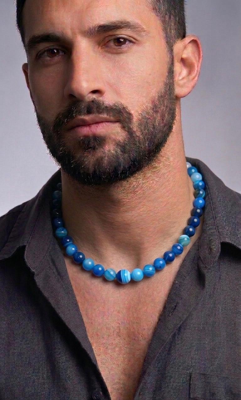 Collar de Ágata Azul 10 mm – Calma, Equilibrio y Elegancia Natural
