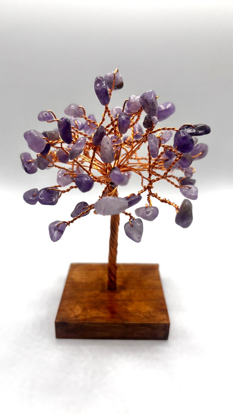 Árbol de la Vida con Minerales Naturales y Base de Madera – 14 cm