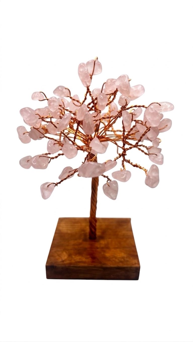 Árbol de la Vida con Minerales Naturales y Base de Madera – 14 cm