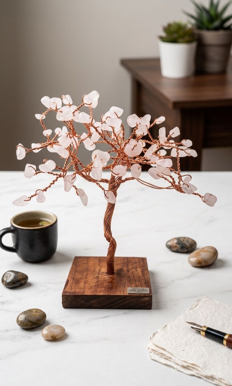 Árbol de la Vida con Minerales Naturales y Base de Madera – 14 cm