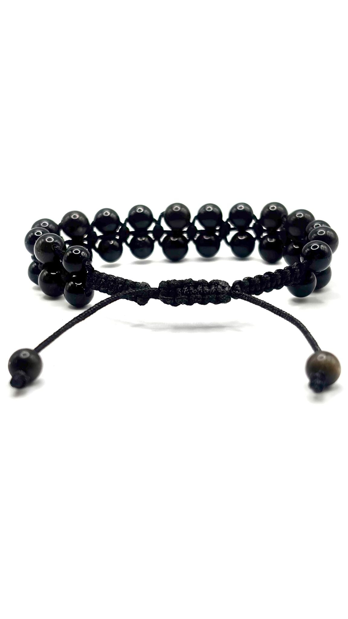 Brazalete de Protección con Turmalina Negra, Obsidiana y Ónix – Ajustable 4 mm o 6 mm