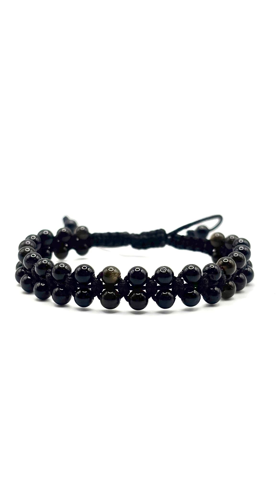 Brazalete de Protección con Turmalina Negra, Obsidiana y Ónix – Ajustable 4 mm o 6 mm