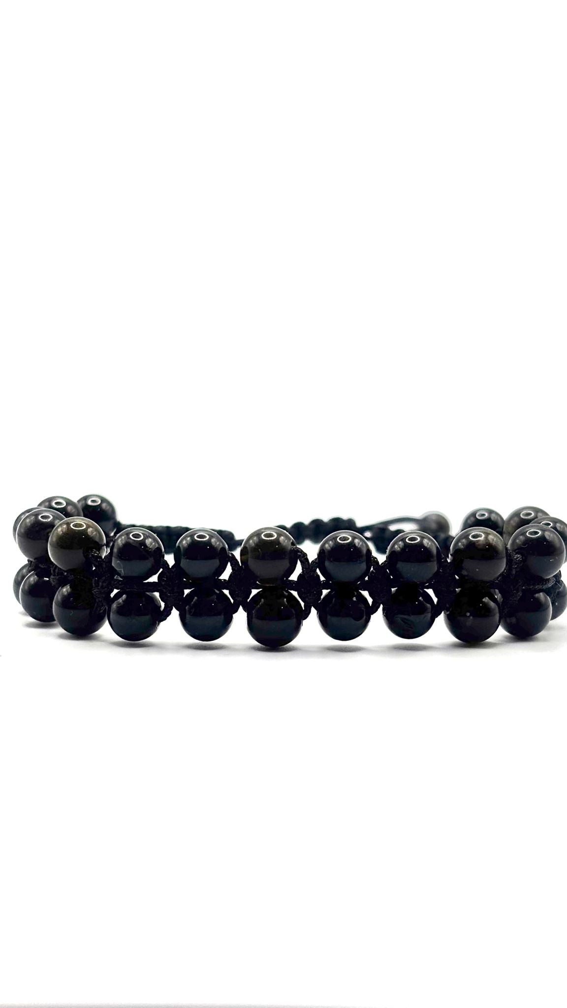 Brazalete de Protección con Turmalina Negra, Obsidiana y Ónix – Ajustable 4 mm o 6 mm