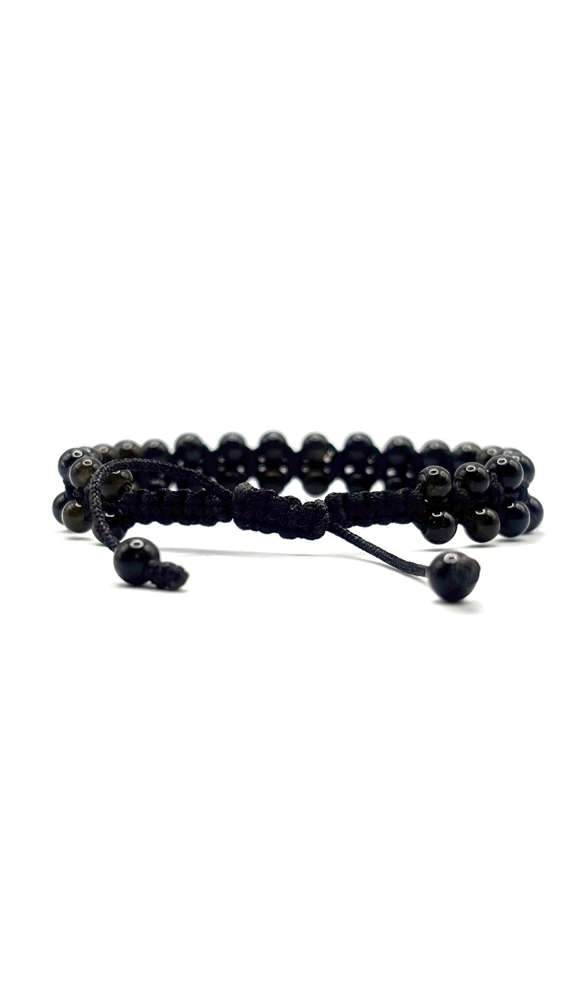 Brazalete de Protección con Turmalina Negra, Obsidiana y Ónix – Ajustable 4 mm o 6 mm