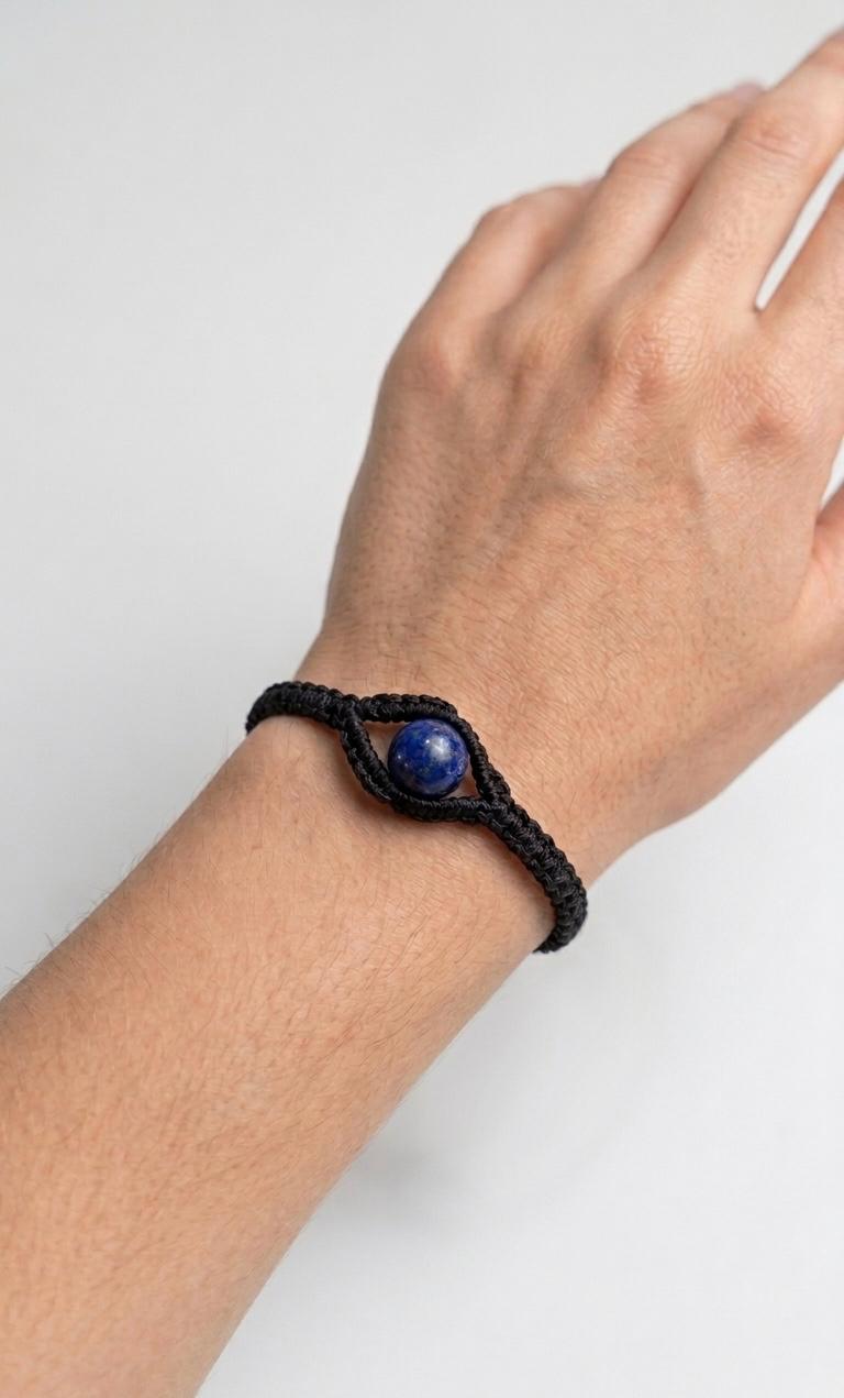 Pulsera Cleopatra de Lapislázuli 8 mm con Tejido Macramé Ajustable
