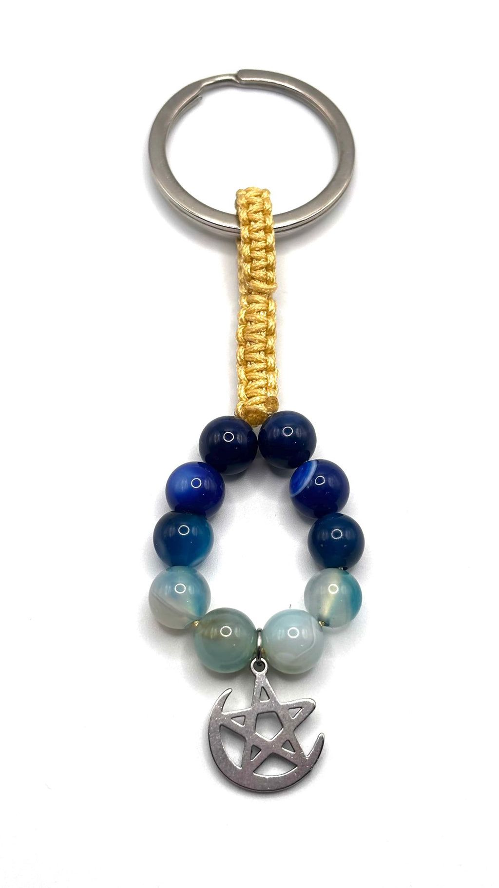 Llavero de Ágata Azul con Colgante de Estrella y Luna