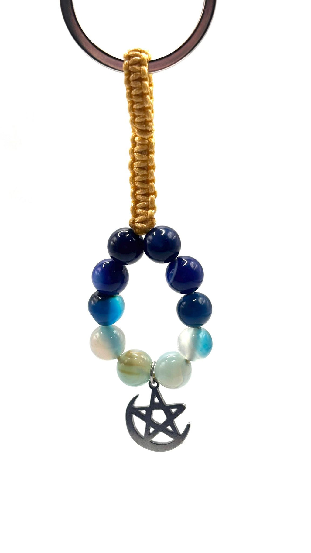 Llavero de Ágata Azul con Colgante de Estrella y Luna