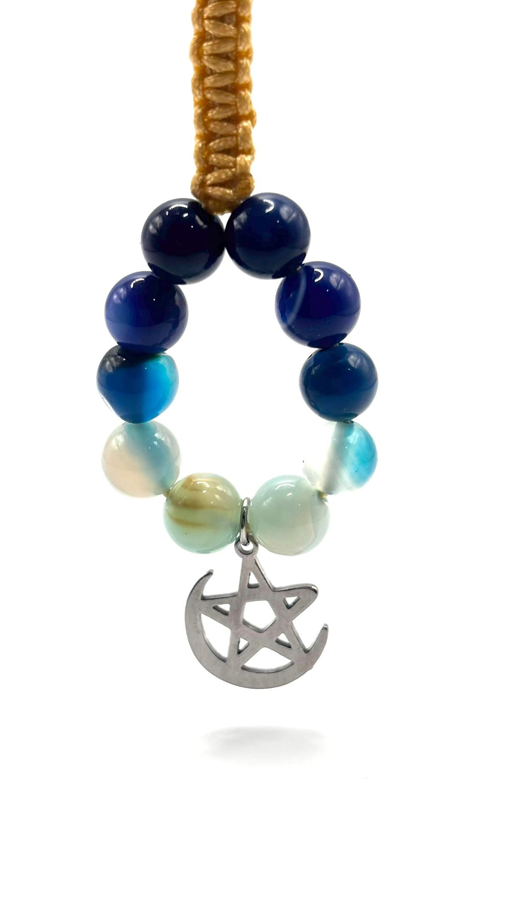 Llavero de Ágata Azul con Colgante de Estrella y Luna