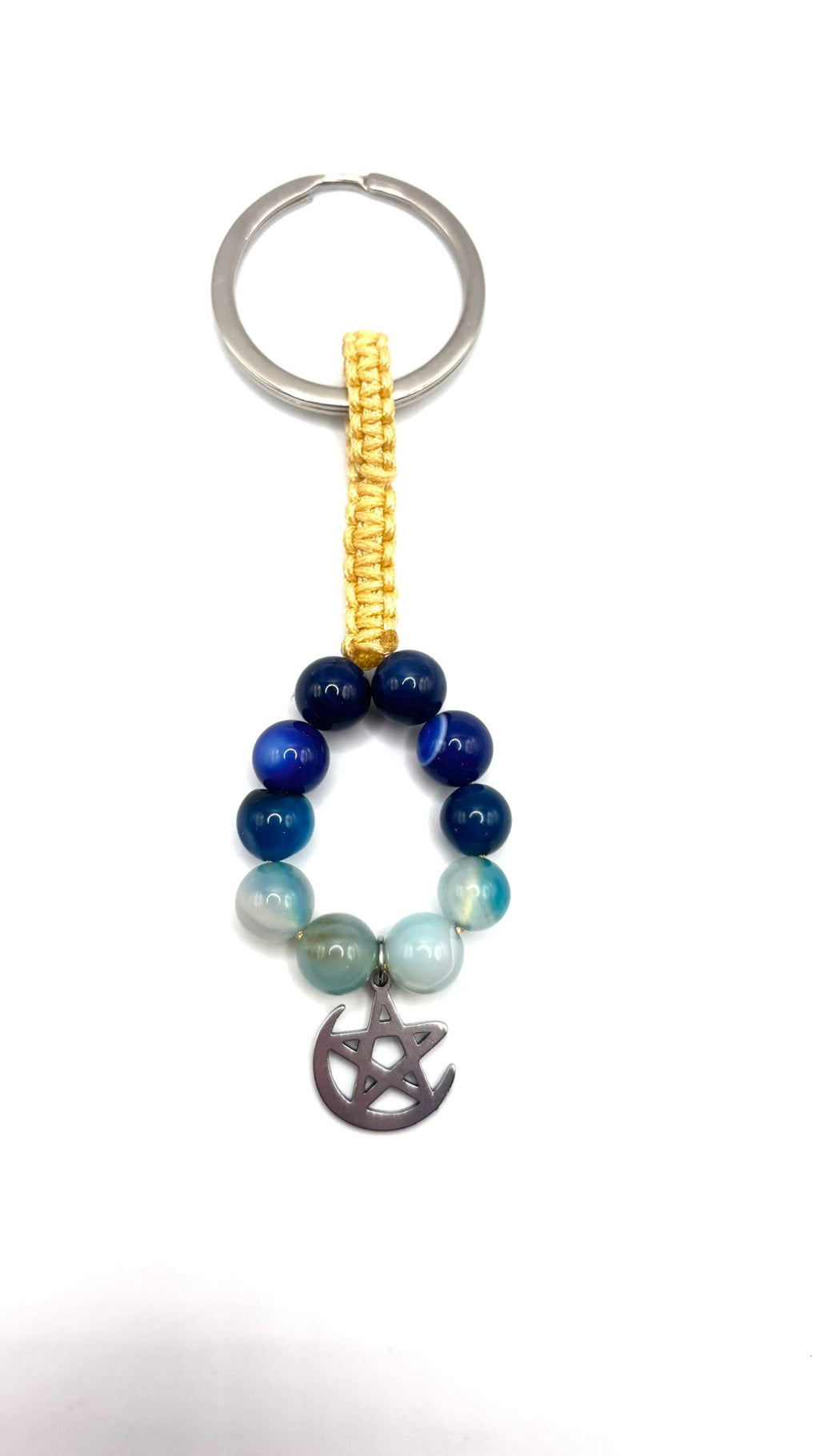 Llavero de Ágata Azul con Colgante de Estrella y Luna