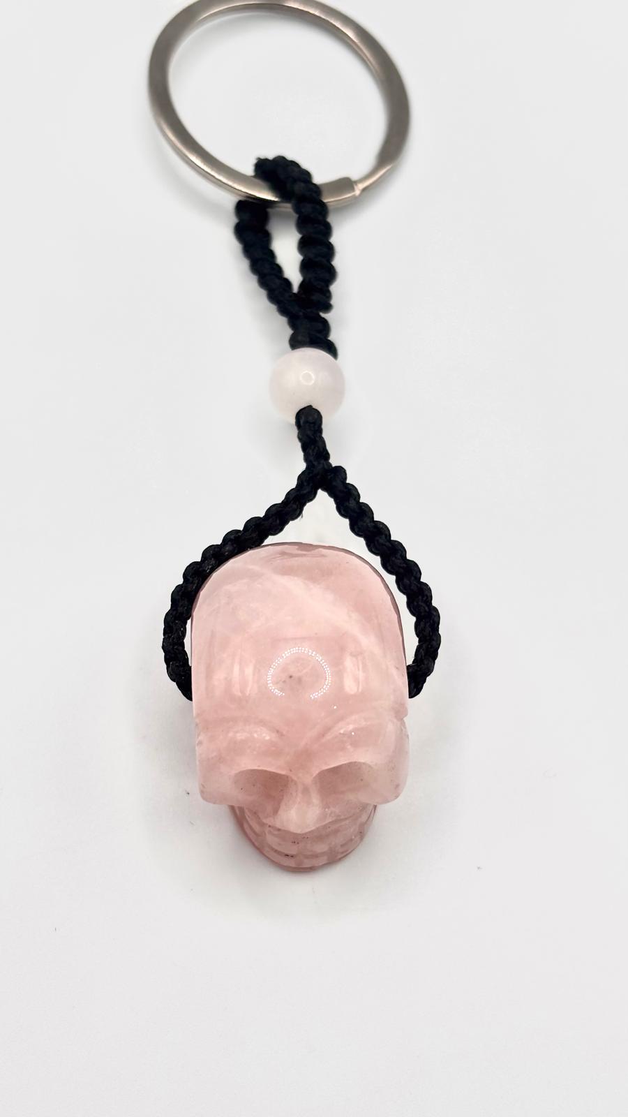 Llavero Catrina con Minerales Naturales y Macramé – Aro de Acero Inoxidable