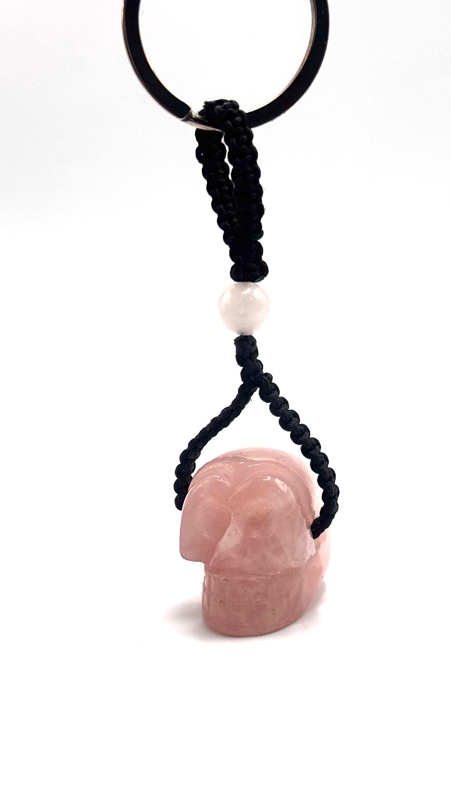 Llavero Catrina con Minerales Naturales y Macramé – Aro de Acero Inoxidable
