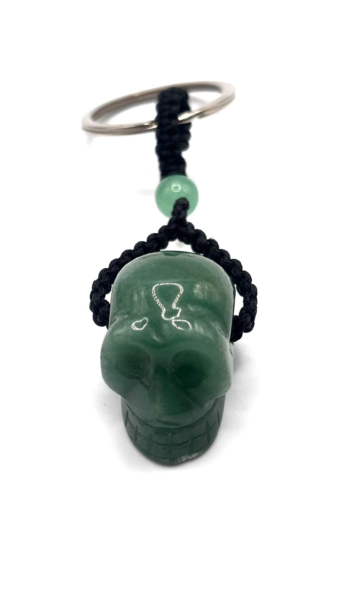 Llavero Catrina con Minerales Naturales y Macramé – Aro de Acero Inoxidable