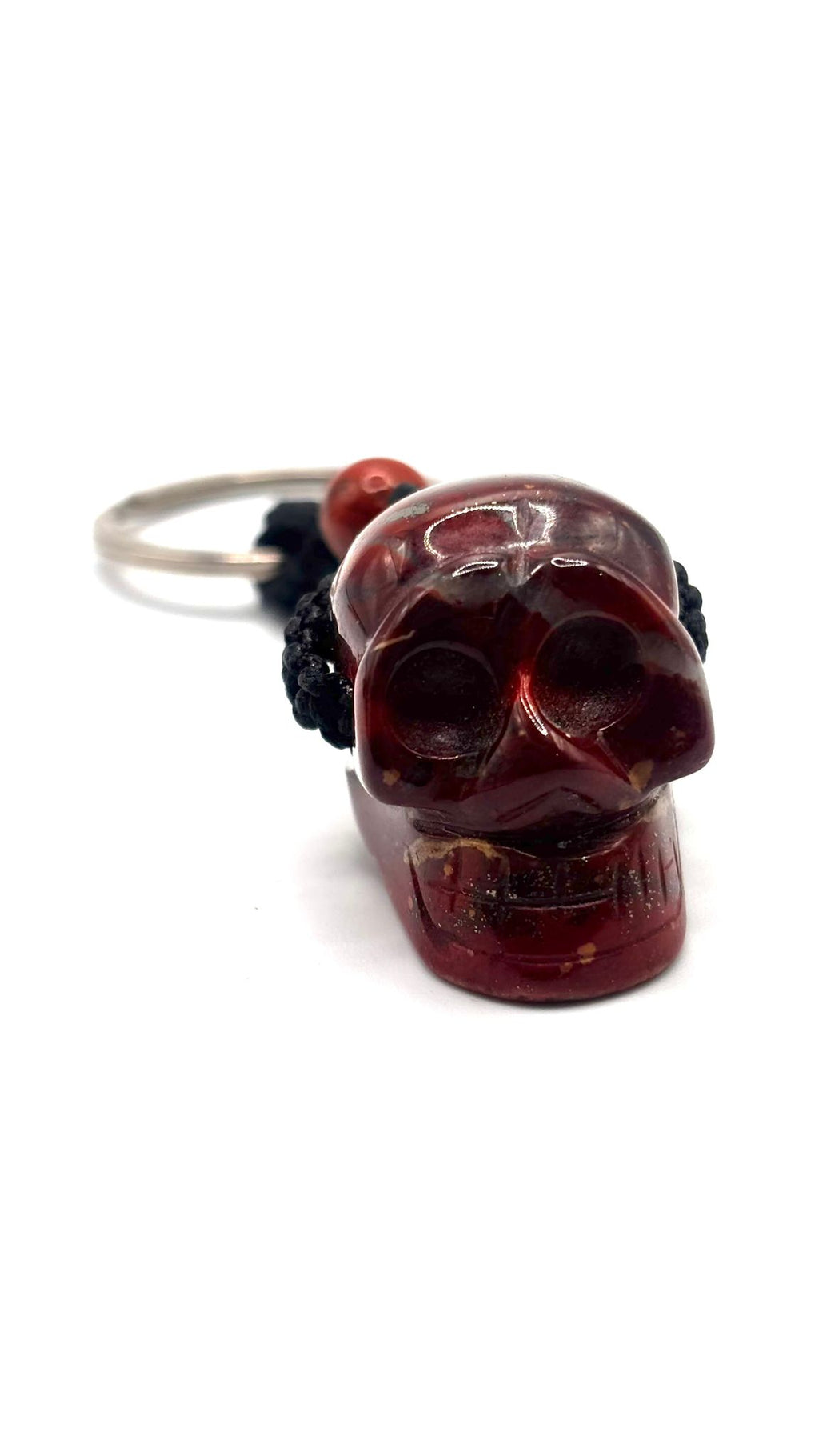 Llavero Catrina con Minerales Naturales y Macramé – Aro de Acero Inoxidable