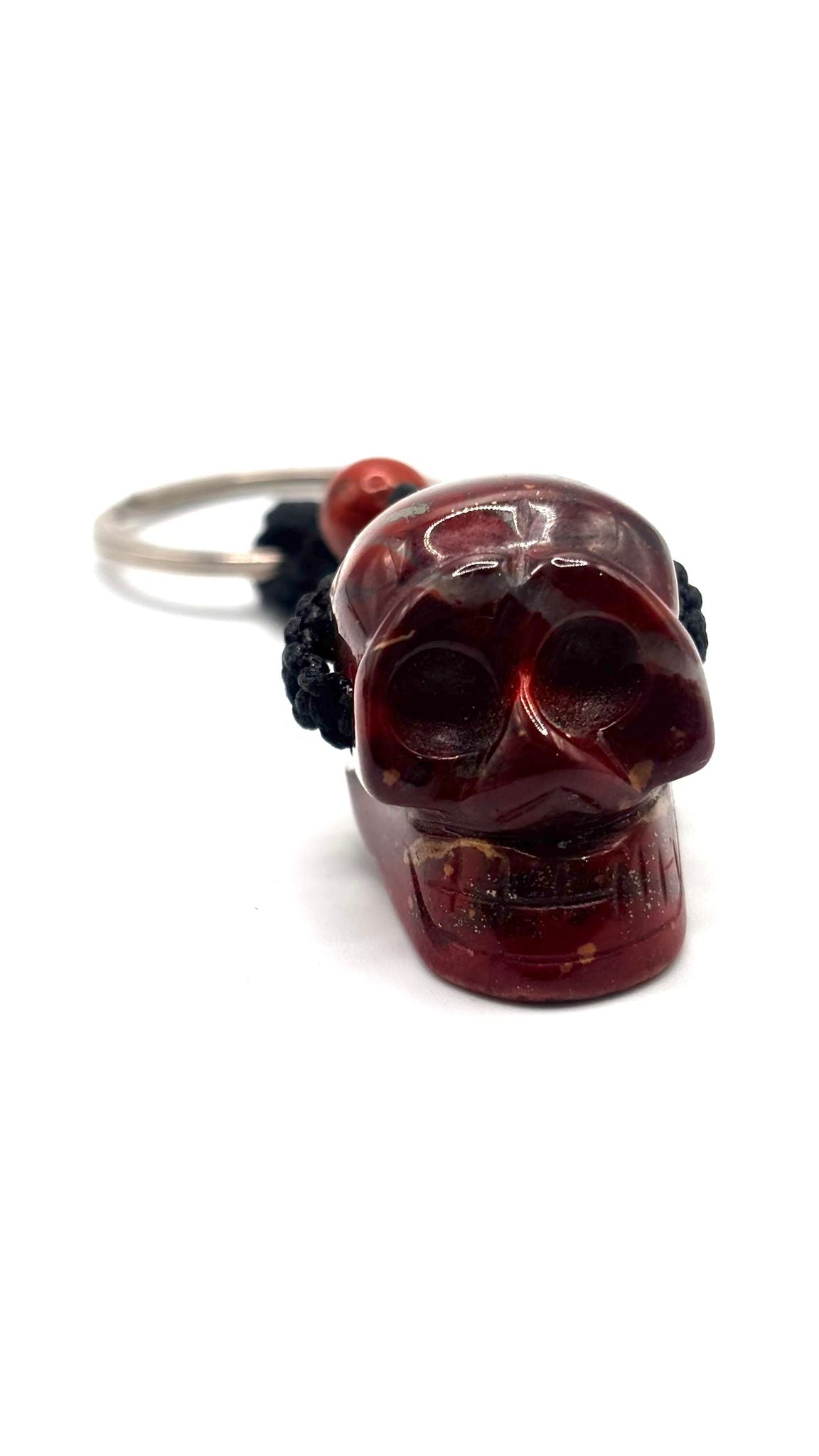 Llavero Catrina con Minerales Naturales y Macramé – Aro de Acero Inoxidable
