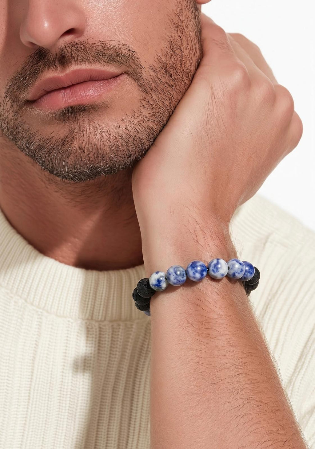 Pulsera de Piedra Volcánica y Sodalita con Broche de Acero Inoxidable Ajustable