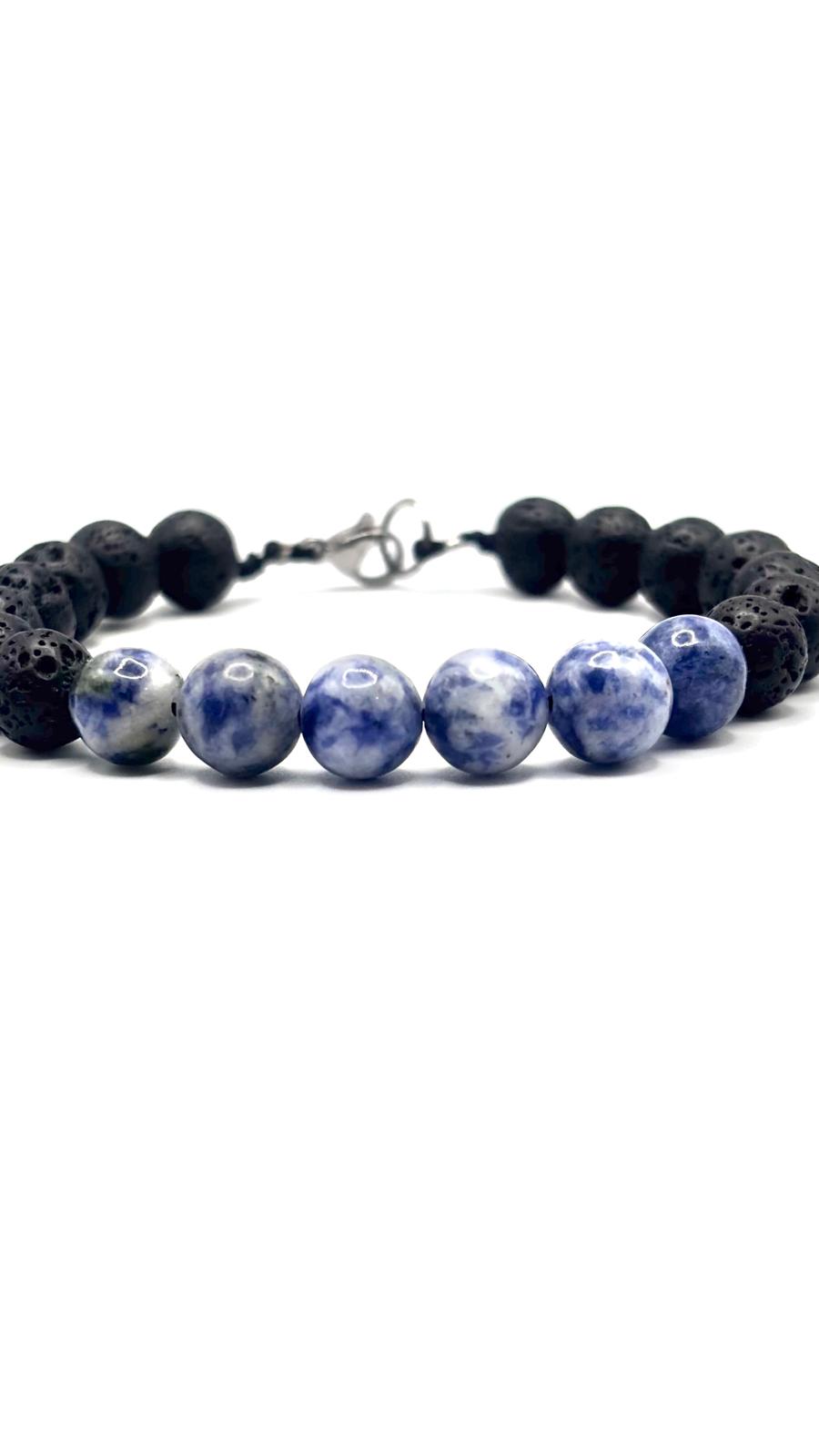 Pulsera de Piedra Volcánica y Sodalita con Broche de Acero Inoxidable Ajustable