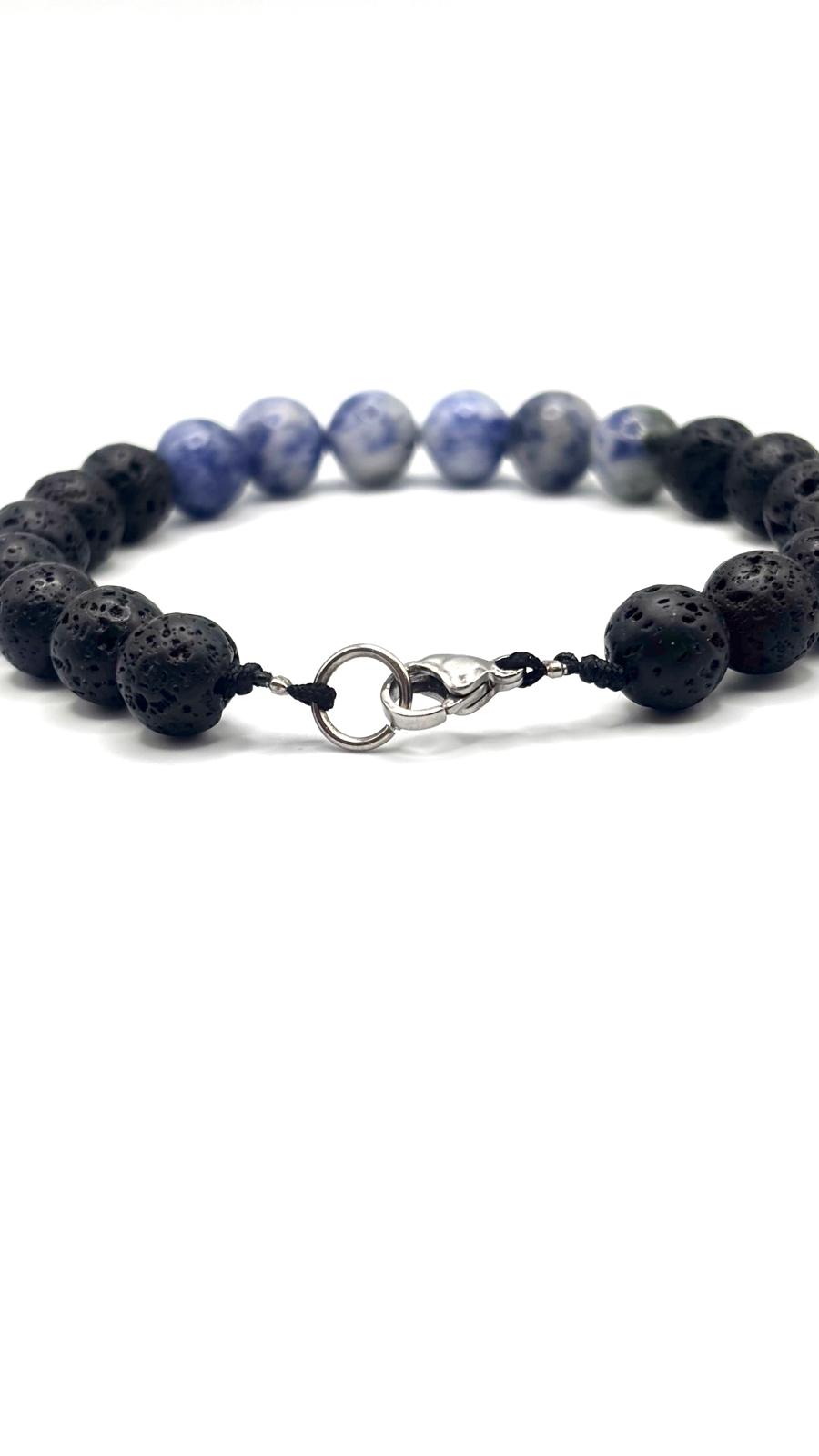 Pulsera de Piedra Volcánica y Sodalita con Broche de Acero Inoxidable Ajustable