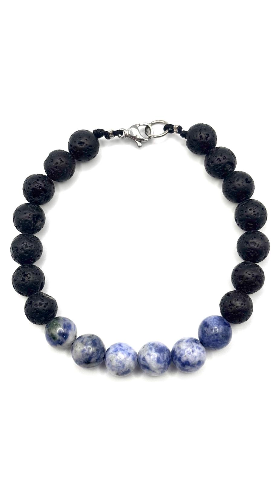 Pulsera de Piedra Volcánica y Sodalita con Broche de Acero Inoxidable Ajustable