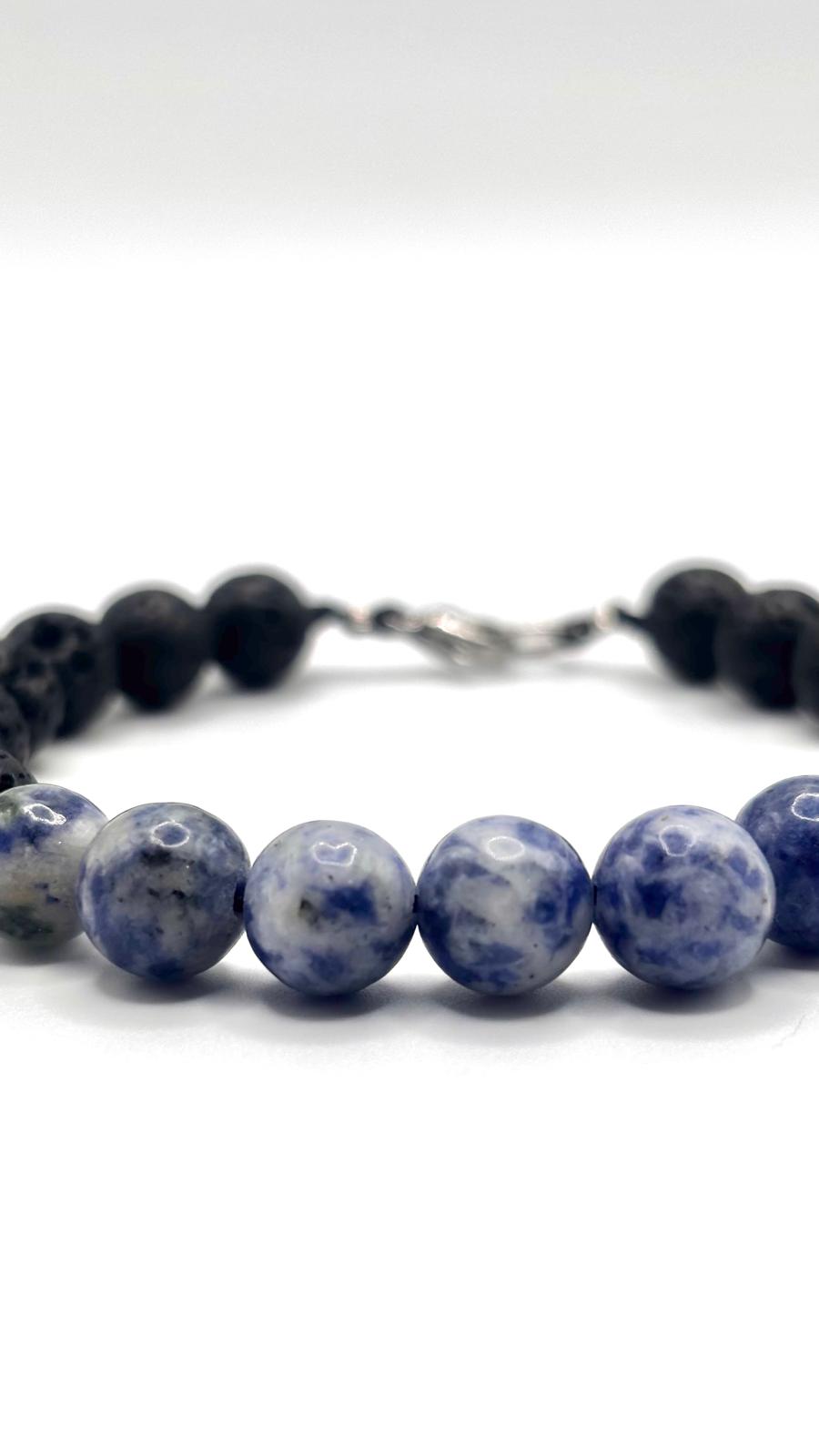 Pulsera de Piedra Volcánica y Sodalita con Broche de Acero Inoxidable Ajustable
