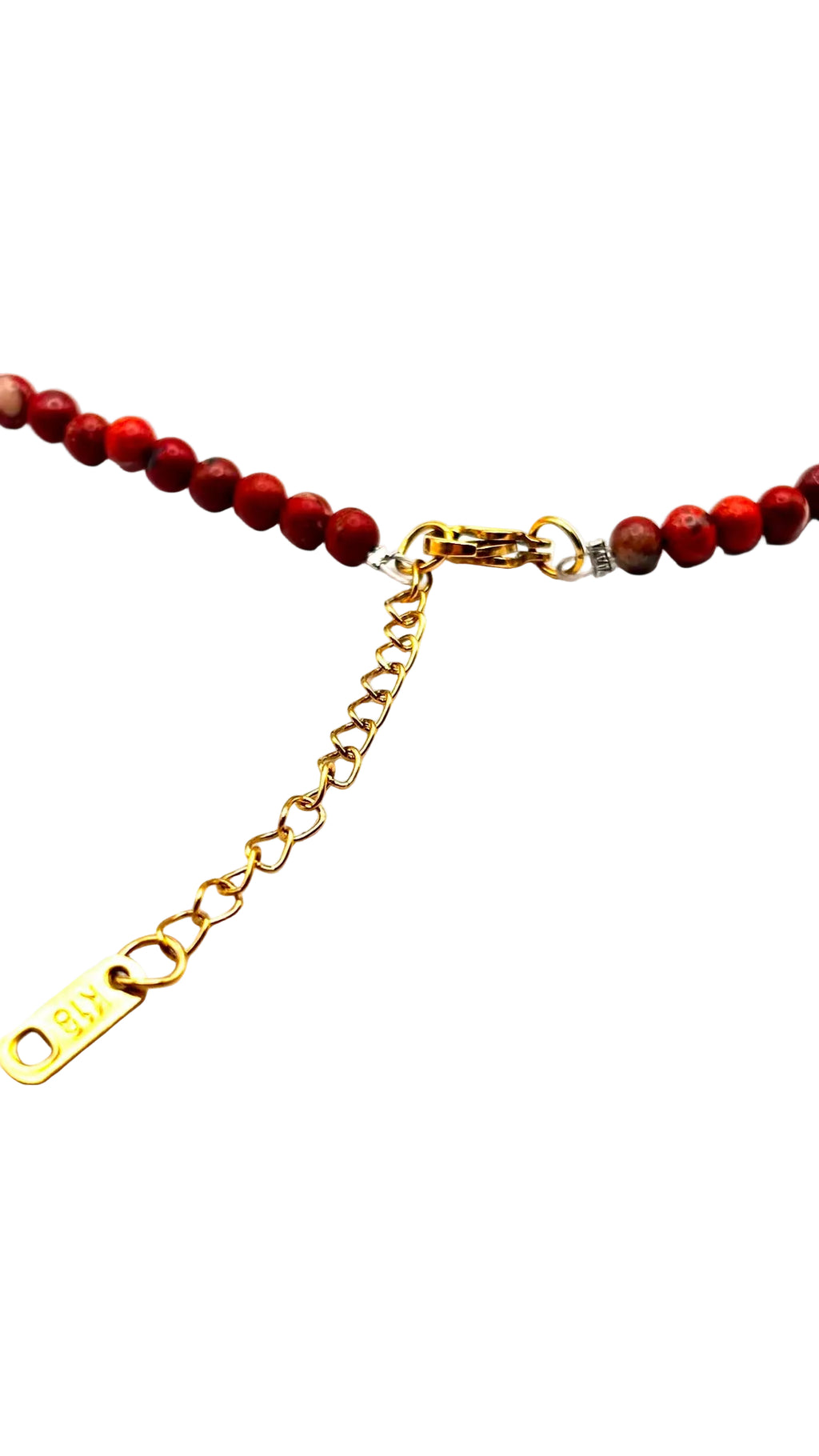 Collar de Jaspe Rojo Natural 4 mm con Colgante Central y Acero Inoxidable Dorado – 55 cm