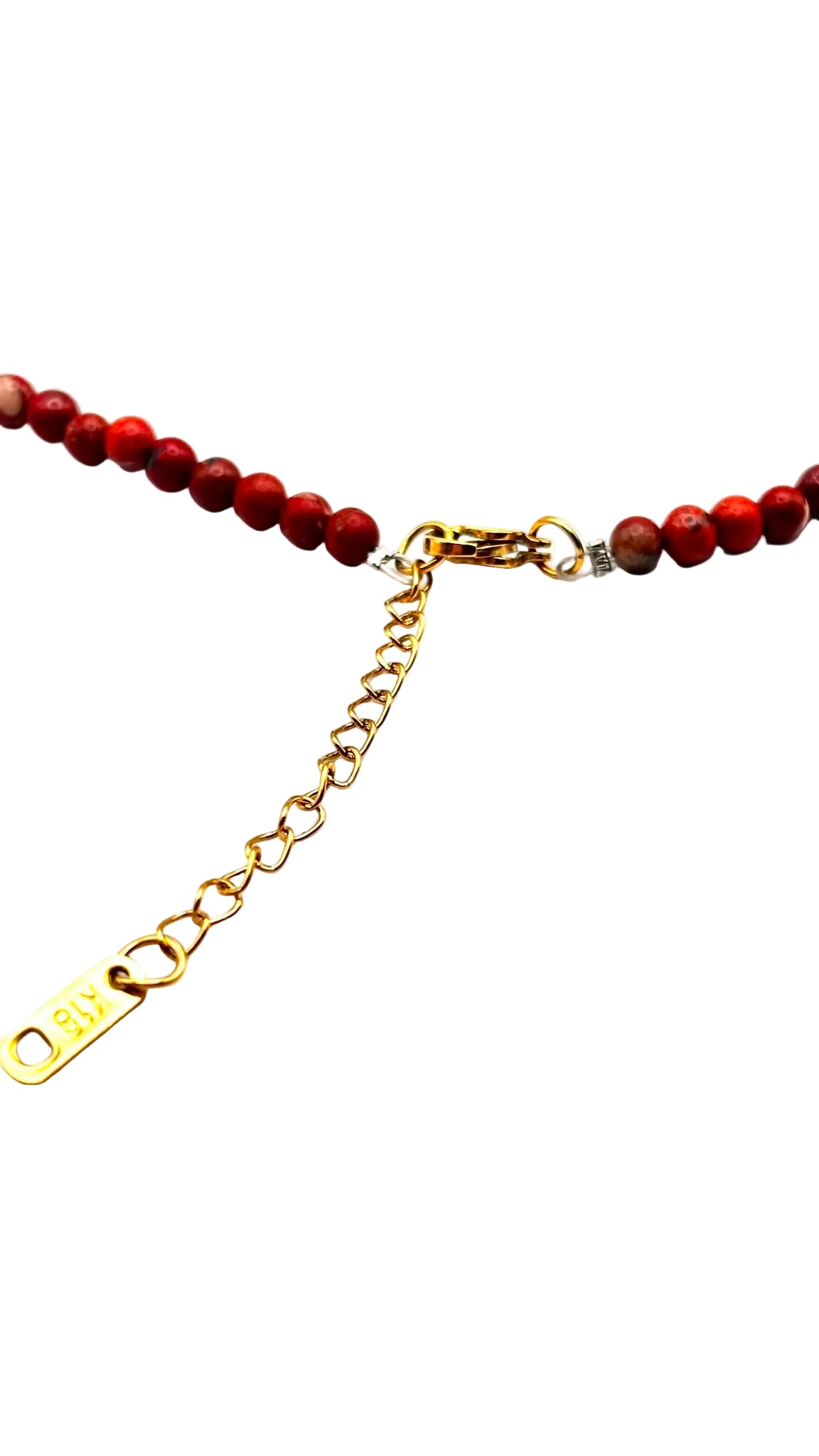 Collar de Jaspe Rojo Natural 4 mm con Colgante Central y Acero Inoxidable Dorado – 55 cm
