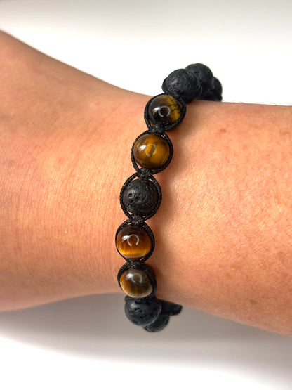 Pulsera Ojo de Tigre y Piedra Volcánica | Protección y Equilibrio